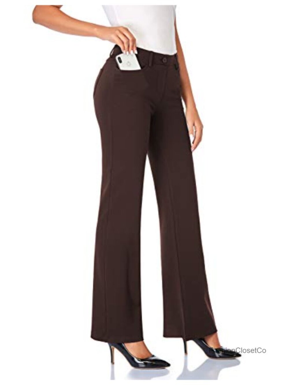 Women's Stretchy Bootcut Dress Pants with Pockets, 4-Way Stretch Ponte Knit